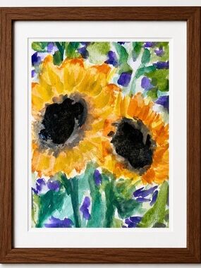 Sunflower Watercolor original artwork - Yellow Floral Wall Art